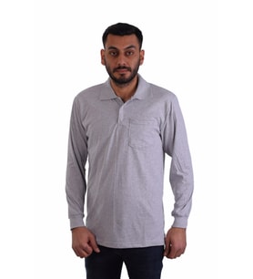 ESER - Polo Yaka Uzun Kol Penye İş Tişörtü - Cepli (Gri)
