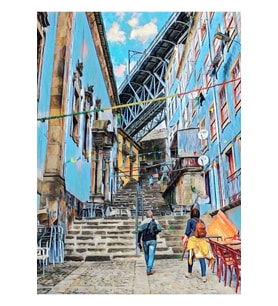 Porto Sokakları Tablo Ahşap Poster Dekoratif