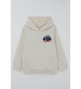 Breeze Erkek Çocuk Sweatshirt Macera Temalı Arazi Aracı Sırt Baskı Detaylı 4-8 Yaş , Bej Melanj