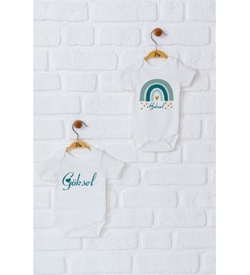 Pia Baby Premium %100 Pamuk İsme Özel Organik Baskılı İkili Set Çıtçıtlı Bebek Body Zıbın Modelleri 5055-17 (Ekru)