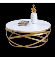 Orta Sehpa 17144 ZLF Dalga Metal Ayak Gold renk Kaplama Beyaz MDF Tabla El Yapım