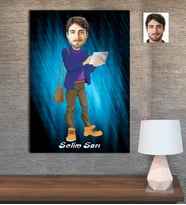 Kişiye Özel Karikatür Baskılı Ahşap Tablo Öğretmen Erkek-17 30x40