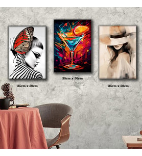 japon kelebek taçlı kadın kadeh tablosu 3 adet 35cmx50cm kumaş baskılı canvas tablo