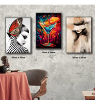 japon kelebek taçlı kadın kadeh tablosu 3 adet 35cmx50cm kumaş baskılı canvas tablo