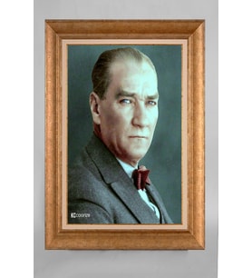Altın Varaklı Paspartulu Çerçeveli Atatürk Tablo nt812