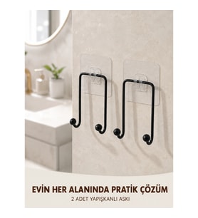 Mey İthalat® 2'li Yapışkanlı Duvar Askısı Mutfak Banyo ve Ev İçin Askılık
