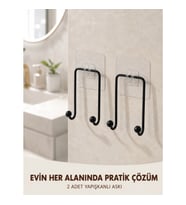 Mey İthalat® 2'li Yapışkanlı Duvar Askısı Mutfak Banyo ve Ev İçin Askılık