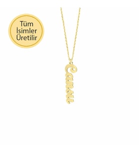 14k Altın El Yazı Dikey İsim Kolye