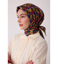 Geometrik Desen %100 Twill İpek Eşarp BE02