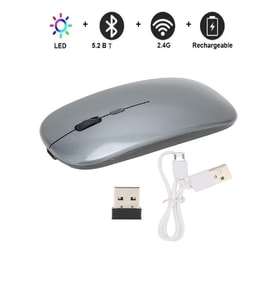 Honor Pad 10 12" Tablet İçin Uyumlu RGB LED Işıklı Bluetooth+2.4Ghz Kablosuz Şarjlı Mouse (Gri)