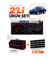 SUBARU İMPREZZA (2000-2007) Uyumlu Torpido Örtüsü + Tay Tüyü Bagaj Çantası + Sticker Seti - Siyah Kırmızı