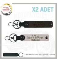 Motosiklet Severlere Özel, İsim Plaka ve B Rh (-) Kan Grubu Yazılı x2 Anahtarlık, Pudra-K Kahve-Laci (Çok Renkli)