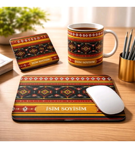 Kişiye Özel Hediye Seti  Kupa Bardak + Mouse Pad + Bardak Altlığı (3’lü Set)