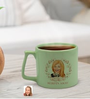 BK Gift Kişiye Özel Karikatürlü Anneler Günü Tasarımlı Pastel Yeşil Middle Kupa Bardak, Anneye Hediye, Anneler Günü Hediyesi-3