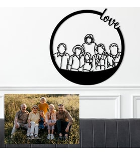 Kişiye Özel Fotoğraf Ciziminden Love Temalı Dekoratif Tablo (4,5,6 Veya 7 Kişilik Fotoğraf)