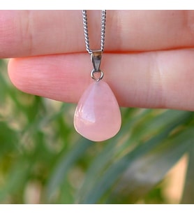 Pembe Kuvars Taşı Damla Kolye