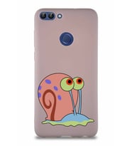 Huawei P Smart Soft Premier Kapak Salyangoz Gary Tasarımlı Silikon Kılıf - Pudra (Şeffaf)