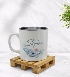BK Gift Kişiye Özel Çiçek Tasarımlı İçi Siyah Renkli Kupa Bardak Model 24