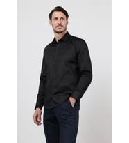 Sert Yaka Uzun Kol Cepsiz Saten Slim Fit %100 Pamuk Gömlek 1004260424