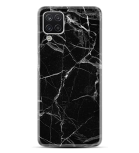 Kılıfland Samsung Galaxy A12 Kılıf Desenli Silikon Resimli Kapak Fragile Black Mermer Kılıf 1378