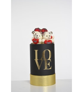 Love Silindir Kutuda Peluş Beyaz Ayıcıklar ve Kalp