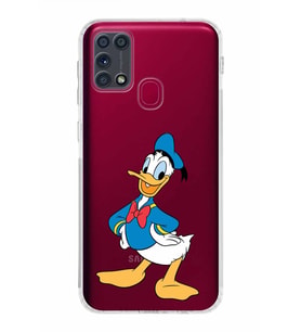 Samsung Galaxy M31  Kamera Korumalı Kapak Donald Duck Tasarımlı  Şeffaf  Kılıf