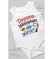 Dayısına yaslanan dik yürür Sıfır Kollu Bebek Zıbını %100 Pamuk