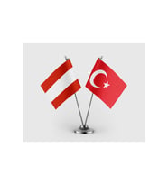 Avusturya Bayrağı ve Türk Bayrağı İkili Saten Masa Bayrağı Takımı