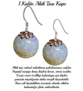 Sertifikalı Damarlı Gri - Turuncu Akik Taşı Doğal Taş Küpe (Çok Renkli)