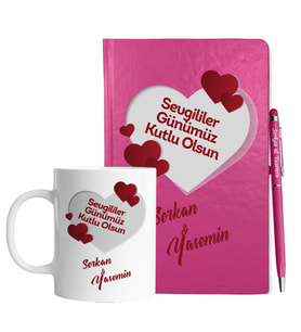 Sevgililer Gününe Özel Pembe Defter Kalem & Kupa Hediye Seti 5