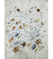 Eylülce Butik 12’li Desenli Müslin Bebek Ağız Mendili %100 Pamuk 20*20 cm Oeko-teks Sertifikalı (Beyaz)