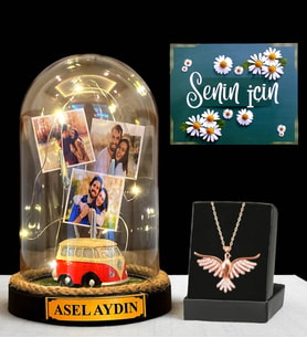 Premium Hediye Seti - Sizlere Özel Led Işıklı Fanus ve Zümrüdü Anka Kuşu Kolyesi (Model 6)