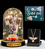 Premium Hediye Seti - Sizlere Özel Led Işıklı Fanus ve Zümrüdü Anka Kuşu Kolyesi (Model 6)