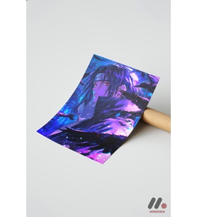 Sasuke Mor Efektli Poster, Çerçevesiz Yüksek Kalite Duvar Afişi - Anime Severlere Özel