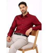 Parletti Uzun Kol Klasik Erkek Pamuk Saten Gömlek 7606 (Bordo)