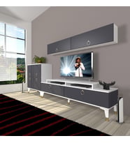 Decoraktiv Ekoflex 6Y Mdf Gold Tv Ünitesi Tv Sehpası - Beyaz Antrasit (Beyaz - Antrasit)