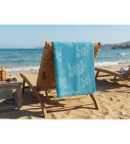 Faralya Life Kaplumbağa Desenli %100 Pamuk Plaj Havlusu 70x150 cmi Yumuşak Dokulu Deniz & Havuz Havlusu (Mavi)