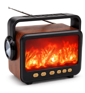 Şömine Efektli Nostajik Radyo Solar Panelli  Nostaljik Görünümlü Bluetoothlu ve Fenerli Mp3 Çalar Müzik Kutusu