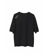 Unisex Bisiklet Yaka Baskılı Oversize T-Shirt - Siyah