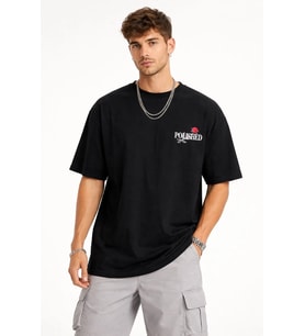 Erkek Kısa Kol Yazlık Tişört Bisiklet Yaka Baskılı Oversize T-Shirt - Siyah