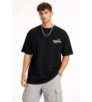 Erkek Kısa Kol Yazlık Tişört Bisiklet Yaka Baskılı Oversize T-Shirt - Siyah