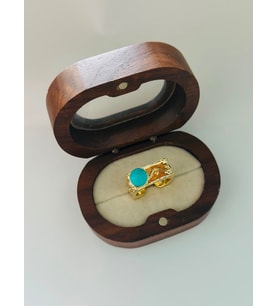 Mavi Topçuk Detay Vintage Desen Ayarlamalı Yüzük (Çelik)