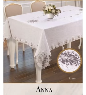 Anna Model Gardenya Keten 160x220 cm Dantelli Tek Masa Örtüsü Krem Şık Tablecloth
