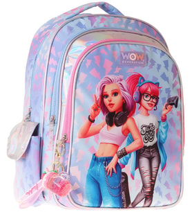 Wow Generation Kız Çocuk Cool Desenli (Mavi - Pembe) İlkokul ve Günlük Sırt Çantası (Üç Bölmeli) - W6039