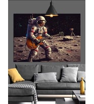 Astronot Ay Üstünde Gitar Çalıyor Dekoratif Kanvas - Mdf Ahşap Tablo