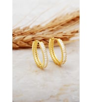 22 Mm Baget Taşlı Büyük Boy Altın Kaplama Gümüş Halka Küpe 7121