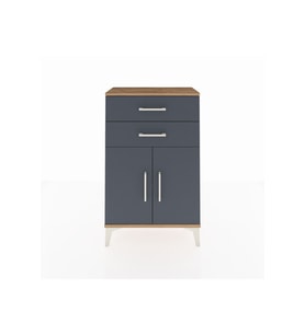 Arges Komodin Tek Raflı 2 Çekmeceli 2 Kapaklı 60x30x96 Çam-Antrasit