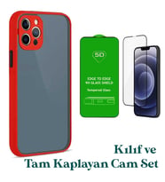Apple iPhone 11 Pro Max Uyumlu Montreal Kılıf Ve Tam Kaplayan Cam Set (Kırmızı)