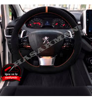Peugeot Rifter Dikme Direksiyon Kılıfı Alcantara Süet Mat Karbon Taba Yüzük ve Dikiş Active-Allure-Altı Yazısız Gümüş Bloklu Tipler 2018-2024