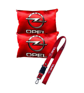 Opel Logolu Dijital Baskılı Kırmızı Araç Boyun Yastığı & Oto Ayna Askısı – 2’li Şık Aksesuar Seti